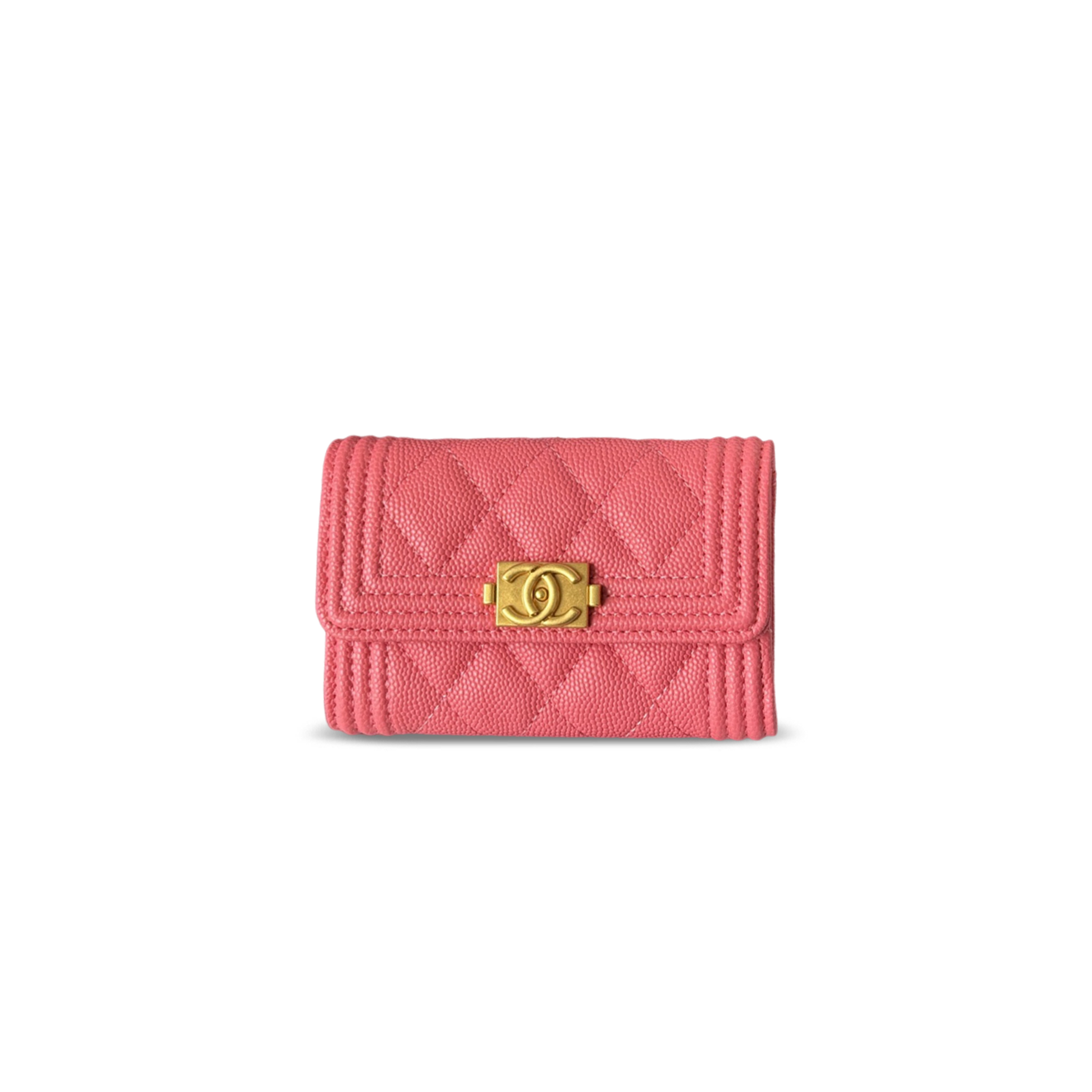 CHANEL BOY CHANEL FLAP CARD HOLDER GRAINED CALFSKIN PINK A80603 (11*8.5*3cm)